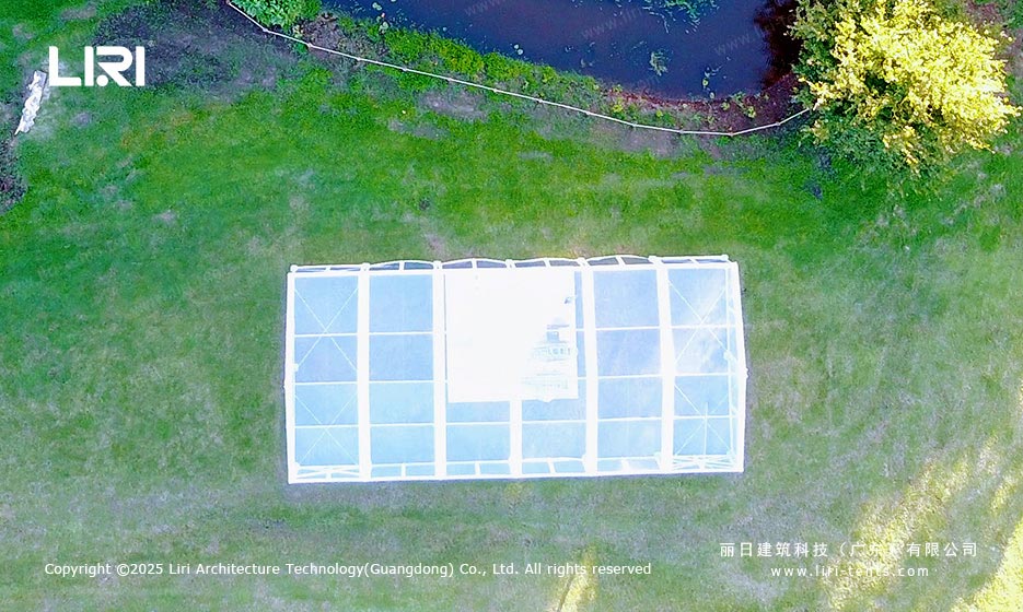Top-down view of the transparent event tent roof