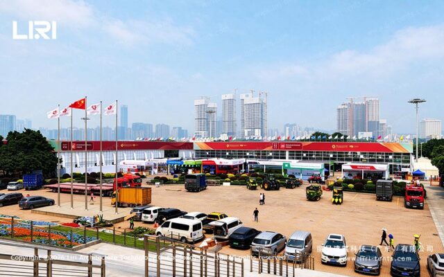 Outdoor exhibition tents and vehicle displays at the 140th Canton Fair